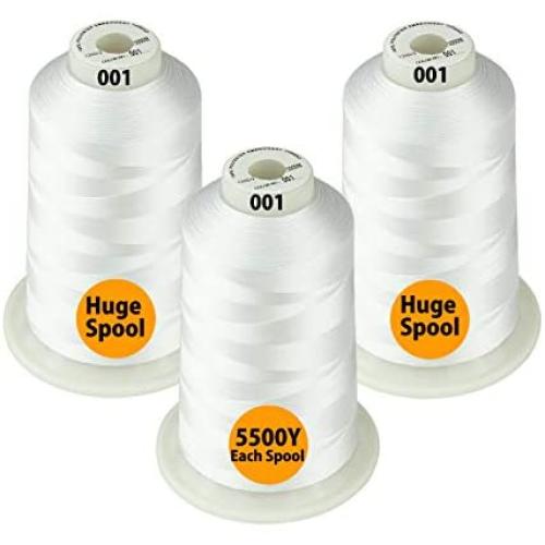 Simthread - 26 Selections - Various Assorted Color Packs of Polyester Embroidery Machine Thread Huge Spool 5500Y for All Purpose Sewing Embroidery Machines - White