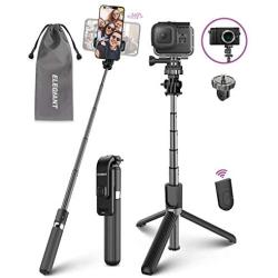 Selfie Stick Tripod, ELEGIANT Lightweight Aluminum All in One Extendable Selfie Stick Bluetooth with Remote Compatible with iPhone 11/11PRO/XS Max/XS/XR/8P/7P, Galaxy S20/S10/S9S8, Gopro, Small Camera