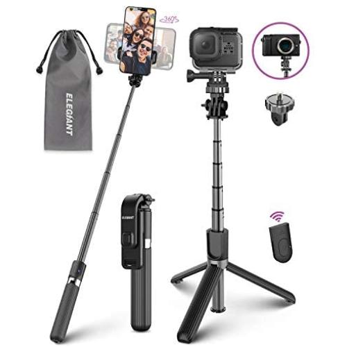 Selfie Stick Tripod, ELEGIANT Lightweight Aluminum All in One Extendable Selfie Stick Bluetooth with Remote Compatible with iPhone 11/11PRO/XS Max/XS/XR/8P/7P, Galaxy S20/S10/S9S8, Gopro, Small Camera