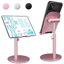 Swhatty Cell Phone Stand Universal Tablet Dock, Angle Height Adjustable Sturdy All Aluminum Alloy Stable Phone Holder for Desk, Compatible with Mobile Phone/iPad 4.7"-12.9" Screen (Rose Gold)