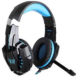 EasySMX G9000 PS4 Stereo Gaming Headset with Mic LED Lighting Noise Cancellation and in-line Controller Compatible with PS4 Mobile Phones Laptop Tablet and Computer (Black and Blue)