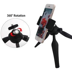 Mini Phone Tripod, LINKCOOL Lightweight Tabletop Tripod for IPhone Samsung Cellphone Camera DSLR Gopro with 360 Rotating Metal Ball Head & Universal Phone Mount Holder & Wirless Remote Control - Black