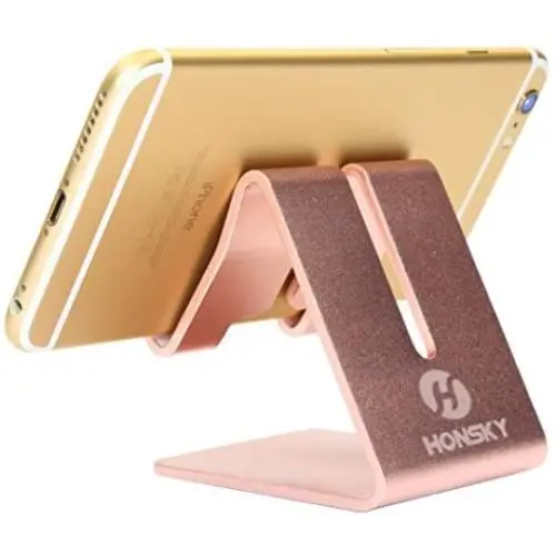 Honsky Solid Portable Universal Aluminum Desktop Desk Stand Hands Free Mobile Smart Cell Phone Holder Tablet Display Stand, Rose Gold Honsky Solid Portable Universal Aluminum Desktop Desk Stand Hands Free Mobile Smart Cell Phone Holder Tablet Display Stand, Rose Gold