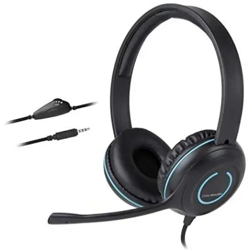 Cyber Acoustics 3.5mm Stereo Headset with Headphones and Noise Cancelling Microphone for PCs, Tablets, and Cell Phones in The Office, Classroom or Home (AC-5002A) Cyber Acoustics 3.5mm Stereo Headset with Headphones and Noise Cancelling Microphone for PCs, Tablets, and Cell Phones in The Office, Classroom or Home (AC-5002A)