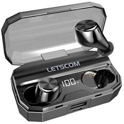 Letscom Wireless Earbuds, Bluetooth 5.0 Headphones IPX6 Sweat Proof, 80 Hours Playtime with Wireless Charging Case, HD Stereo Built-in Mic in-Ear Sports Earphones for Running Gym Workout