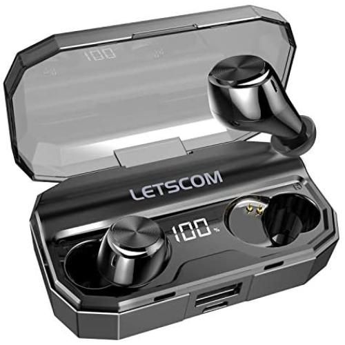 Letscom Wireless Earbuds, Bluetooth 5.0 Headphones IPX6 Sweat Proof, 80 Hours Playtime with Wireless Charging Case, HD Stereo Built-in Mic in-Ear Sports Earphones for Running Gym Workout