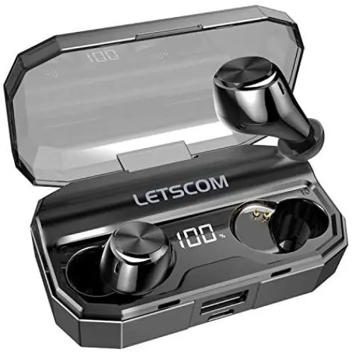 Letscom Wireless Earbuds, Bluetooth 5.0 Headphones IPX6 Sweat Proof, 80 Hours Playtime with Wireless Charging Case, HD Stereo Built-in Mic in-Ear Sports Earphones for Running Gym Workout