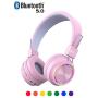 iClever BTH03 Kids Wireless Headphones, Colorful LED Lights Kids Headphones with MIC, 25H Playtime, Stereo Sound, Bluetooth 5.0, Foldable, Childrens Headphones on Ear for Study Tablet Airplane, Pink