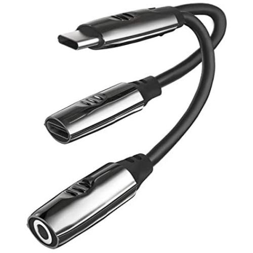 SIYIBAEBY Headphone Adapter Jack Splitter, USB C to 3.5 mm Headphone Jack Adapter, Audio Charge and Music 2 in 1 Aux Cable Compatible, for iPad Pro2018, Google Pixel 2/3/4/2XL/3XL, K1/U7mini/U7, Black