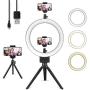 10" Ring Light with Tripod Stand & 2 Cell Phone Holder for YouTube Video & Tiktok, Lusweimi Mini Dimmable Desk Makeup Led Ringlight for Photography, Shooting and Live Streaming