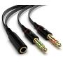 Headphone Splitter Cable for PC, Rellyuar Headset Mic and Audio Splitter Cable, Headphone Mic Splitter 3.5mm Female to 2 Male Gold Plated Headphone Mic Audio Y Splitter Flat Cable(Black)