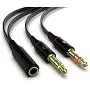 Headphone Splitter Cable for PC, Rellyuar Headset Mic and Audio Splitter Cable, Headphone Mic Splitter 3.5mm Female to 2 Male Gold Plated Headphone Mic Audio Y Splitter Flat Cable(Black)