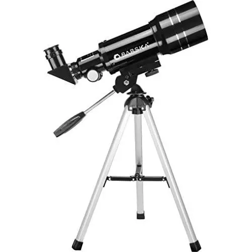 BARSKA Starwatcher 300x70mm 225 Power Refractor Telescope with Table Top Tripod and 3X Barlow Lens BARSKA Starwatcher 300x70mm 225 Power Refractor Telescope with Table Top Tripod and 3X Barlow Lens
