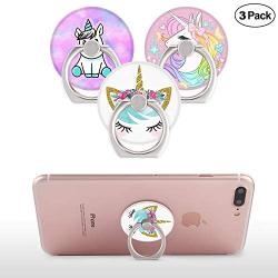 Cell Phone Ring Holder, 3-Pack 360 Degree Rotation Universal Pop Grip Stand Anti- Drop Finger Holder for Smartphone and Tablets - Cute Unicorn