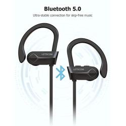 Letscom Bluetooth Headphones, 15Hrs Playtime Wireless 5.0 Earbuds IPX7 Waterproof Sport Running in-Ear Headsets w/Mic Stereo Sound Noise Cancelling for Work Home Office