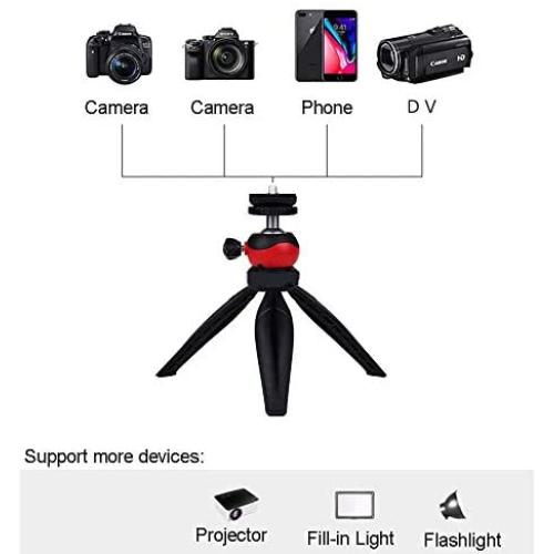 Coolux Mini Tripod Projector Mount with 360 Degrees Rotatable Heads for Projectors DSLR DVR Cameras Mini Webcam, Mount with Metal Ballhead for Camera … (Black with red)