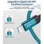 iPhone Charger Cable 10ft, JSAUX [Apple MFi Certified] Lightning Cable Nylon Braided USB Fast Charging Cord Compatible with iPhone 11/Pro/X/Xs Max/XR/8/7 /6 Plus/iPad-Green