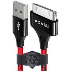 AGVEE Unbreakable Nylon Braided [3 Pack 6ft] 30 Pin Heavy Duty Fast Charger Cable, Slim Metal Shell End Case Friendly Charging Data Cord for iPhone 4/4S, iPad 1/2/3, iPod, Black and Red