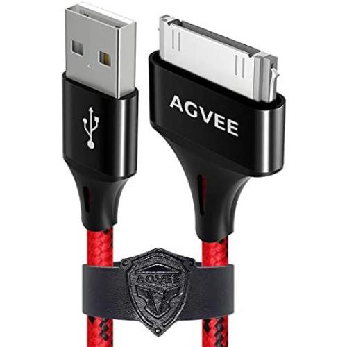 AGVEE Unbreakable Nylon Braided [3 Pack 6ft] 30 Pin Heavy Duty Fast Charger Cable, Slim Metal Shell End Case Friendly Charging Data Cord for iPhone 4/4S, iPad 1/2/3, iPod, Black and Red