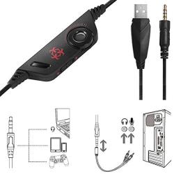 LFJNET V-1 Gaming Headset RGB Illuminated Wired Headphones Universal for Smart Phone Notebook red