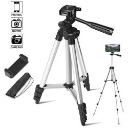 Tripod Mobile Phone Support Camera Tripod 40" Video Aluminum Light Weight Portable with Cell Phone Holder Travel Folding Size for Phone 11/Pro 7/8plus XR Xs Max