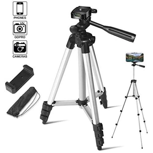 Tripod Mobile Phone Support Camera Tripod 40" Video Aluminum Light Weight Portable with Cell Phone Holder Travel Folding Size for Phone 11/Pro 7/8plus XR Xs Max