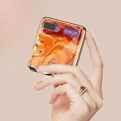 Phone Case Ultra-Thin Back Cover Tempered Glass Shell Electroplated PC Protector Fit for Samsung Galaxy Z Flip Phone Accessories (Agate red)