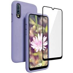Vinve Samsung Galaxy A50 Case with Tempered Glass Screen Protector [2 Pack], Liquid Silicone Slim Fit Drop Protection Case for Galaxy A50 (Purple)