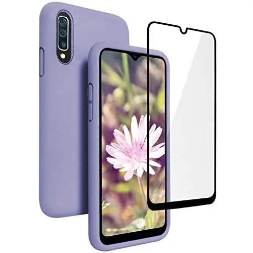 Vinve Samsung Galaxy A50 Case with Tempered Glass Screen Protector [2 Pack], Liquid Silicone Slim Fit Drop Protection Case for Galaxy A50 (Purple)