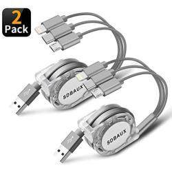 SDBAUX Multi USB Charger Cable Retractable 2Pack 4ft 3 in 1 Multiple Charging Cord Adapter with Mini Type C Micro USB Port Connectors Compatible with Cell Phones Tablets Universal Use (Charging Only)