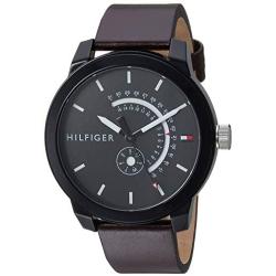 Tommy Hilfiger Mens Denim Quartz Watch with Leather Calfskin Strap, Brown, 19.1 (Model: 1791478)