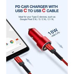 JSAUX USB Type C PD Car Charger Compatible for Samsung Galaxy S20 S20+ Ultral Note 10, Google Pixel 3/3 XL/3a/3a XL/2/2 XL/XL/C, iPad Pro-18W Power Delivery & QC 3.0 Fast Adapter & USB C to C Cable