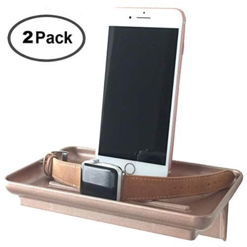 McLee Creations Wonder Shelf - Small Plastic Self Adhesive Bathroom Wall Mount Shelf - Fits Over Toilet Paper Holder - Designed for Smartphone and Flushable Baby Wipes (2, Rose Gold)