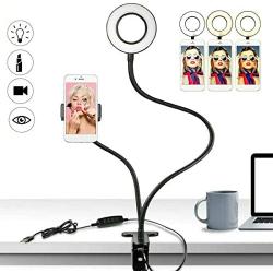 Universal Selfie Ring Light with Flexible Mobile Phone Holder Lazy Bracket Desk Lamp LED Light for Live Stream Office Kitchen