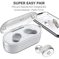 TOZO T10 Bluetooth 5.0 Wireless Earbuds with Wireless Charging Case IPX8 Waterproof TWS Stereo Headphones in Ear Built in Mic Headset Premium Sound with Deep Bass for Sport White(Renewed)