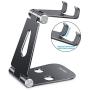 Foldable Cell Phone Stand, OMOTON Adjustable Aluminum Desktop Phone Holder Cradle Dock Compatible with iPhone Se 2/11 Pro Max/11 Pro/11, Samsung Note 10 Plus/S20 and Other Devices (4-9.7"), Black