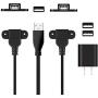USB 2.0 Male to Dual Female Charging Extension Cable, Furniture nightstand USB Charging Port, Panel Mount Cable with Screw Hole 5ft (2 pcs and Adapter)