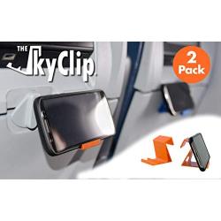 The SkyClip - (Orange, 2 Pack) Airplane Cell Phone Seat Back Tray Table Clip and Sturdy Phone Stand, Compatible with iPhone, Android, Tablets, and Readers