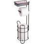 mDesign Freestanding Metal Wire Toilet Paper Roll Holder Stand and Dispenser with Storage Shelf for Cell, Mobile Phone - Bathroom Storage Organization - Holds 3 Mega Rolls - Bronze