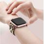 OMIU Square Bands Compatible for Apple Watch 42mm 44mm 38mm 40mm, Genuine Leather Replacement Band Compatible with Apple Watch Series 5/4/3/2/1 Edition (Leopard/Rose Gold, 42mm 44mm)