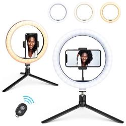 10.2”Selfie Ring Light with Tripod Stand & Phone Holder & Remote Control & 10 Brightness Level & Dimmable 3 Light Modes for Makeup/Live Stream/YouTube Video/Vlogs/Photography