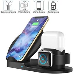 Wireless Charger, 3-in-1 Design Charging Stand Compatible for QI Cell Phone iWatch 1/2/3/4 and Airpod 2, iPhone 11/11 Pro Max/X/XS Max/8 Wireless Charging Station,Desk Charging Pad(Black)