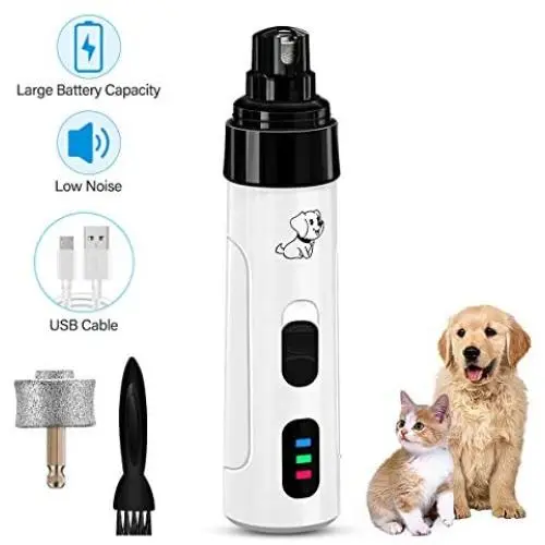 Viixm Dog Nail Grinder, Electric 2-Speed Pet Nail Trimmer Clipper Low Noise Rechargeable Painless Paws Grooming and Smoothing for Small Medium Large Dogs and Cats
