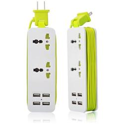 K-century Travel Power Strip Surge Protector with 2 Outlets 4 USB Output 5V 4.2A Output Power Strip with USB Portable Travel Charger Wall Charger with 5ft Cord 100v-240v Power Sockets