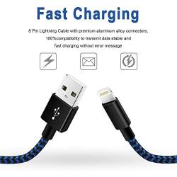 iPhone Charger, MFi Certified Lightning Cable 3 Pack 10FT Extra Long Nylon Braided USB Charging & Syncing Cord Compatible with iPhone 11/11Pro/XS/XR/X/8/8 Plus/7/7Plus/6S/6/iPad/Nano(Blue Black)