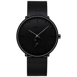 Mens Watches Ultra-Thin Minimalist Waterproof - Fashion Wrist Watch for Men Unisex Dress with Stainless Steel Mesh Band