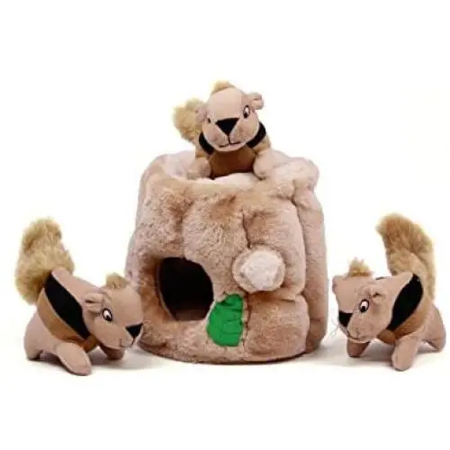 Outward Hound Hide-A-Squirrel Squeaky Puzzle Plush Dog Toy - Hide and Seek Activity for Dogs