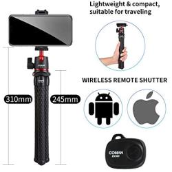 Phone Tripod, COMAN Premium Flexible Tripod, Portable and Adjustable Phone Tripod Stand with Wireless Remote and Hidden Phone Tripod Mount with Cold Shoe, Compatible with iPhone, for Camera GoPro