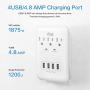 KMC 3-Outlet Wall Mount Surge Protector 900 Joules with 4.8 AMP USB Charging Ports, 4 USB Charging Ports and 1 Phone Holders for Home, School, Office, ETL Certified