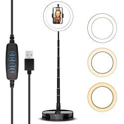 10" Ring Light with Stand and Phone Holder for Tiktok,Makeup,Photography, BZ Foldable Led Ringlights with Dimmable 3 Color Modes and 10 Brightness for YouTube Video/Live Streaming (iPhone)